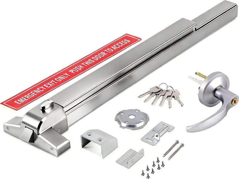 YUCHENGTECH Door Push Bar Panic Exit Device 31.5IN Panic Bars for Exit Door Stainless Steel Commercial Emergency Exit Device with Exterior Lever 6 Keys(31.5‘’ with Lock) - Image 1